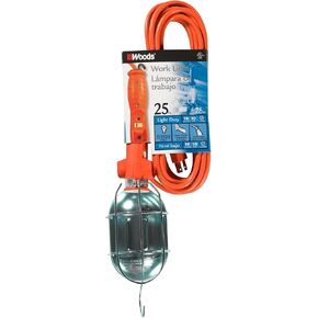 Woods 0691 691 16/3-Gauge SJTW Trouble Light with Metal Guard & Outlet 75-Watt, 25 Foot, Multi, 25 Foot