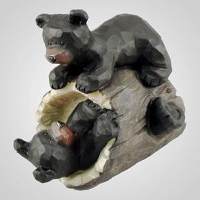 Cute and Playful Bears On Log Figurine, 4-inch Height, Polyresin