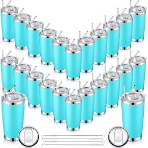 24 Pack Insulated Travel Tumblers 20oz Tumbler Double Wall Vacuum Travel Mug with Lid and Straw Stainless Steel Double Wall Coffee Cups Powder Coated Coffee Mug for Cold and Hot Drinks (Rainbow)