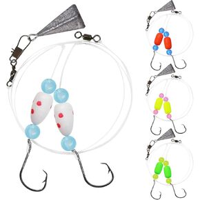 Pompano Rigs for Surf Fishing Saltwater Floats Catfishing Pompano Fishing Rigs with Double Circle Hooks and Pyramid Sinker 4pcs/5pcs
