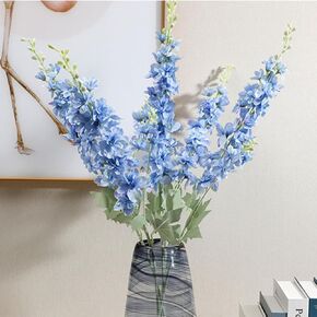NatureMan 5 pcs Artificial Delphinium Ajacis Flowers,34" Long Stem Fake Larkspur Silk Flower Table Kitchen Home Garden Party Wedding Decoration (Purple)