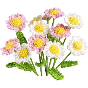 Emivery Crochet Flower Bouquet, 10pcs Knitted Daisy Flowers Handmade Daisies Crochet Flowers Table Centerpiece for Home Office Festival Party Decor Flower Gift for Women