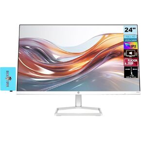 HP Series 5 524sa Monitor w/Speakers 94C36AA#ABA Bundle with Docztorm Dock, 24" FHD IPS (1920x1080) Display, 1x HDMI, Flicker-Free, Ideal for Home & Business, White/Silver (2024 Latest Model)