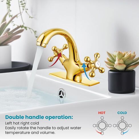 gotonovo Bathroom Sink Faucet Single Hole Double Cross Handle Knobs Lavatory Vessel Sink Mixer Tap Bathroom Faucet with Pop up Drain and Deck Cover Plate Polish Chrome in Saudi Arabia
