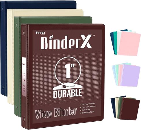 Sooez 2 Pack BinderX 3 Ring Binder 1 Inch, 𝗘𝘅𝘁𝗿𝗮 𝗗𝘂𝗿𝗮𝗯𝗹𝗲 1 Inch Binders 3 Ring Holds 700 Sheets, PVC Free Clear View Binders 1 Inch, Three Ring Binder for School & Office Supplies, A4 in Saudi Arabia