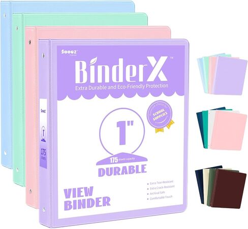 Sooez 2 Pack BinderX 3 Ring Binder 1 Inch, 𝗘𝘅𝘁𝗿𝗮 𝗗𝘂𝗿𝗮𝗯𝗹𝗲 1 Inch Binders 3 Ring Holds 700 Sheets, PVC Free Clear View Binders 1 Inch, Three Ring Binder for School & Office Supplies, A4 in Saudi Arabia