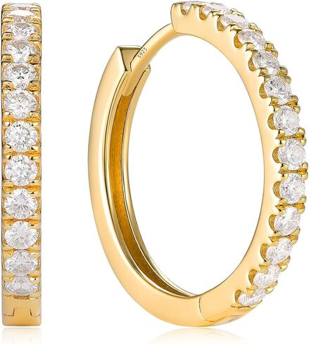 Moissanite Sparkle Hoop Earrings for Women, 20mm Small Hoops, Solid 925 Sterling Silver Rhodium Finish, Hypoallergenic Comfy Earrings in Saudi Arabia