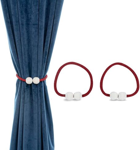2 Pack Magnetic Curtain Tiebacks Convenient Drape Tie Backs Pearl Decorative Rope Holdback Holder for Small, Thin or Sheer Window Drapries, 2019, Blue in Kuwait