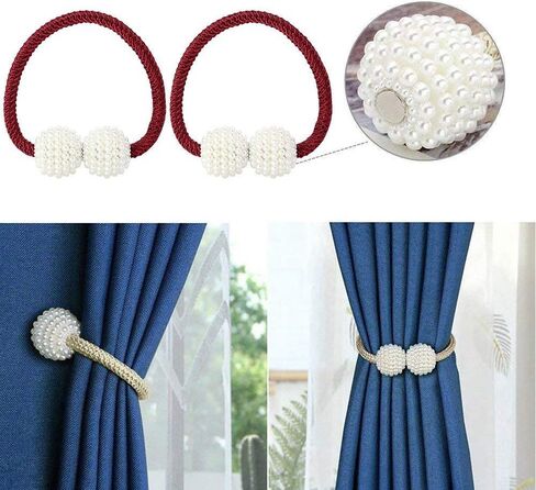 2 Pack Magnetic Curtain Tiebacks Convenient Drape Tie Backs Pearl Decorative Rope Holdback Holder for Small, Thin or Sheer Window Drapries, 2019, Blue in Kuwait