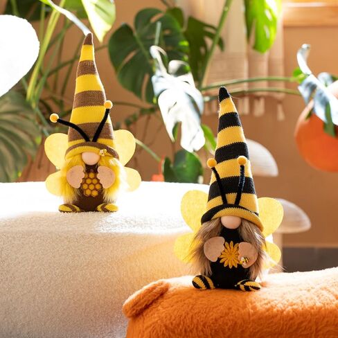 Large Bumble Bee Gnomes Plush - Handmade Honey Bee Swedish Dwarf Doll Spring Home Decor, Farmhouse Kitchen Party Ornaments World Bee Day Decorations Gifts, Yellow02 in Saudi Arabia