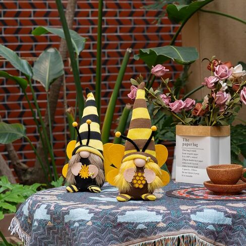 Large Bumble Bee Gnomes Plush - Handmade Honey Bee Swedish Dwarf Doll Spring Home Decor, Farmhouse Kitchen Party Ornaments World Bee Day Decorations Gifts, Yellow02 in Saudi Arabia