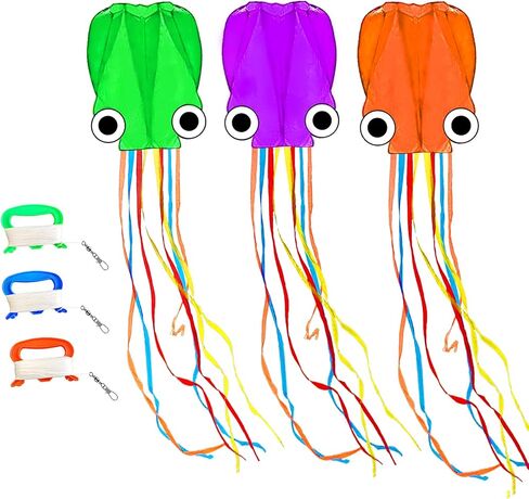 Octopus Kites for Kids & Adults Easy to Fly, 24"x 158" Large Soft Kite Kit for Boys and Girls, Single Line 3D Beach Kite Set for Teens, it Comes with 300FT Kite Handle in Kuwait