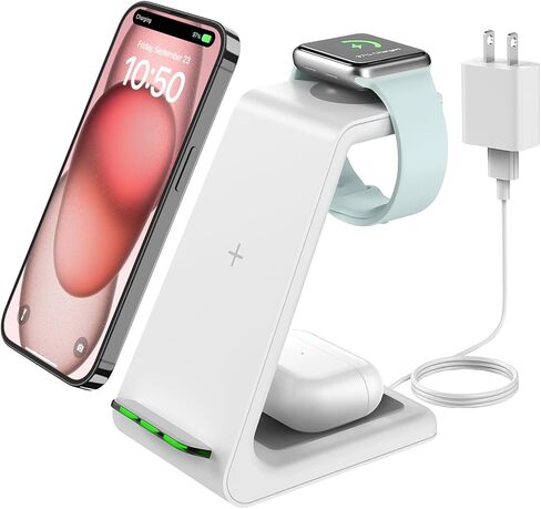 GEEKERA 3 in 1 Wireless Charging Station for Apple, Fast Wireless Charger Stand Dock for iPhone 17 16 15 14 13 12 11 Pro Max Plus XR XS X, Apple Watch Ultra/11/10/9/SE/8/7/6/5/4/3/2, AirPods Pro/4/3/2 in Saudi Arabia