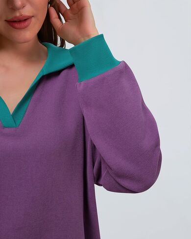 Lotusmile Sweatshirt for Women Color Block Striped Shirt Long Sleeve Lapel V Neck Lightweight Pullover Top in Saudi Arabia