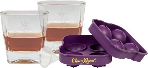 قالب ثلج كراون رويال مع 2 كأس ويسكي متوافق مع الترخيص الأصلي - ملحقات ويسكي ممتازة in Kuwait