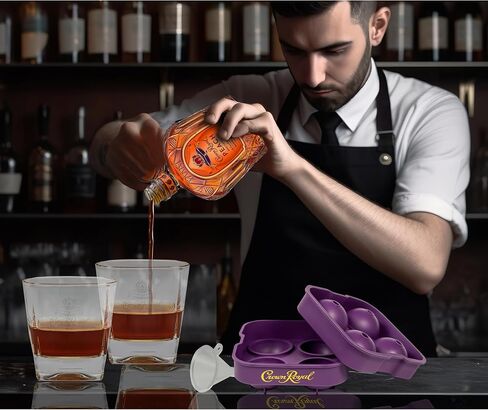 قالب ثلج كراون رويال مع 2 كأس ويسكي متوافق مع الترخيص الأصلي - ملحقات ويسكي ممتازة in Kuwait