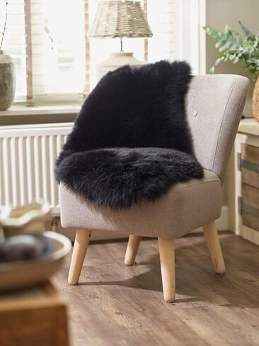 100% Genuine Long Wool Sheepskin Rug, Luxury New Zealand Sheepskin, Natural Silky Soft Lamb Skin, Thick & Fluffy, Long Runner for Bedroom & Living Area, 2x3 ft. (Black) in Saudi Arabia