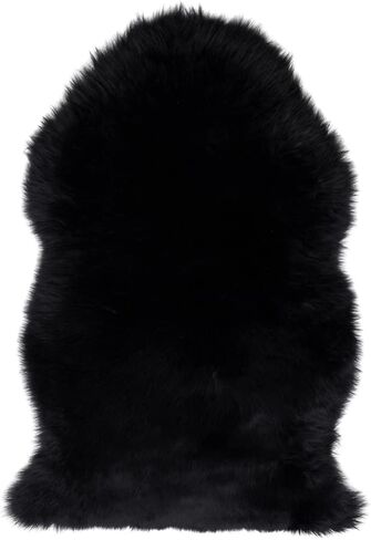 100% Genuine Long Wool Sheepskin Rug, Luxury New Zealand Sheepskin, Natural Silky Soft Lamb Skin, Thick & Fluffy, Long Runner for Bedroom & Living Area, 2x3 ft. (Black) in Saudi Arabia