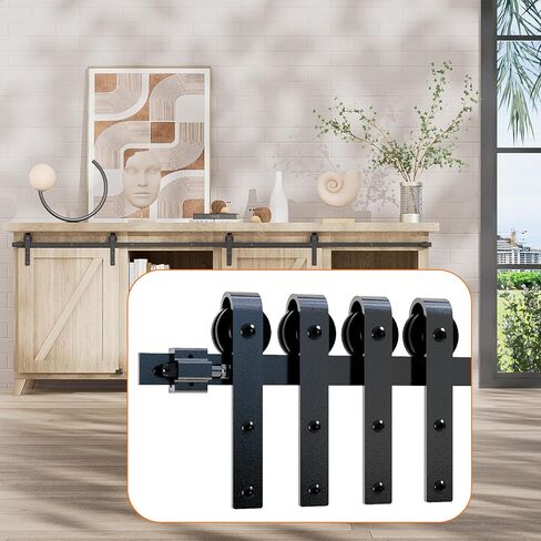 6.6FT Super Mini Cabinet Small Sliding Double Barn Door Hardware Track Kit Apply for Storage Window TV Stand-Fit 20" Wide Door Panel-J Shape Hanger in Saudi Arabia