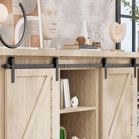 6.6FT Super Mini Cabinet Small Sliding Double Barn Door Hardware Track Kit Apply for Storage Window TV Stand-Fit 20" Wide Door Panel-J Shape Hanger in Saudi Arabia