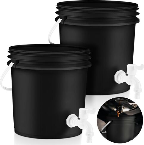 2 Pcs 10.56 Qt Oil Drain Pan Oil Draining Container for Oil Change Automotive Oil Bucket with Lid Detachable Faucet Handle and Raw Material Tape for Motor Car in Saudi Arabia