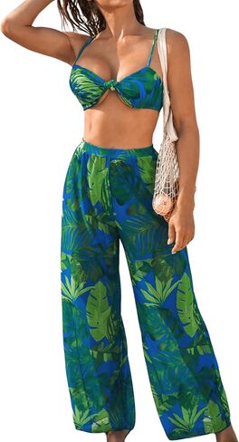 WDIRARA Women's 3 Piece Set Tropical Print High Cut Wrap Front Bikini Swimsuit in Saudi Arabia