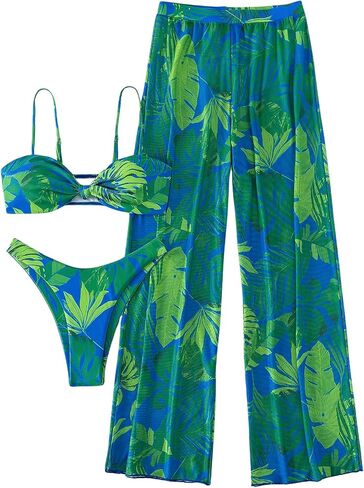 WDIRARA Women's 3 Piece Set Tropical Print High Cut Wrap Front Bikini Swimsuit in Saudi Arabia