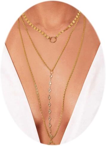 ELABEST Gold Body Chain Bead Crossover Body Chain Sun Pendant Layered Body Chain for Women in Saudi Arabia