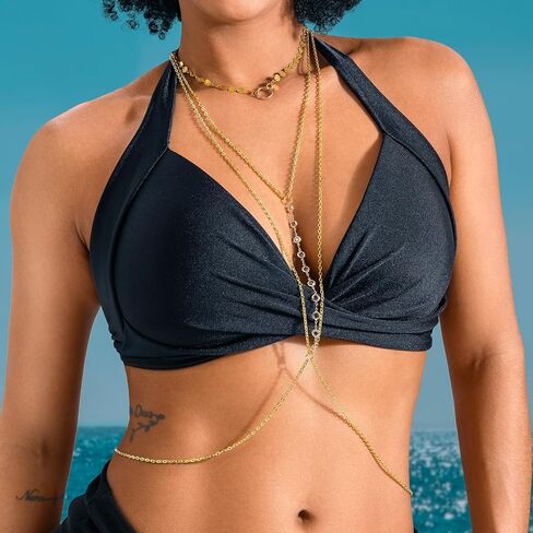 ELABEST Gold Body Chain Bead Crossover Body Chain Sun Pendant Layered Body Chain for Women in Saudi Arabia