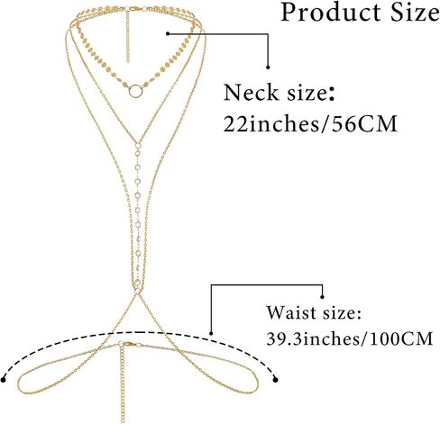 ELABEST Gold Body Chain Bead Crossover Body Chain Sun Pendant Layered Body Chain for Women in Saudi Arabia