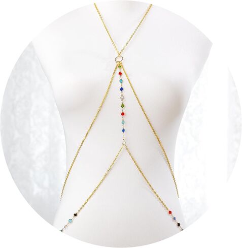 ELABEST Gold Body Chain Bead Crossover Body Chain Sun Pendant Layered Body Chain for Women in Saudi Arabia