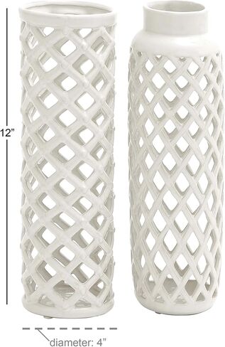 Deco 79 Ceramic Decorative Vase Centerpiece Vases with Cut Out Patterns, set of 2 Vases for Home Decoration 4" x 4" x 12", White in Saudi Arabia