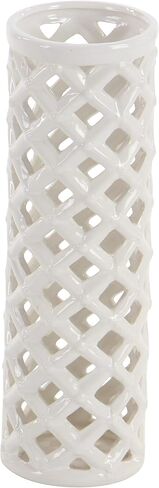Deco 79 Ceramic Decorative Vase Centerpiece Vases with Cut Out Patterns, set of 2 Vases for Home Decoration 4" x 4" x 12", White in Saudi Arabia