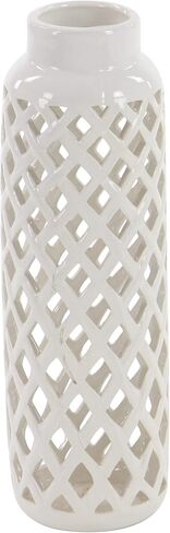 Deco 79 Ceramic Decorative Vase Centerpiece Vases with Cut Out Patterns, set of 2 Vases for Home Decoration 4" x 4" x 12", White in Saudi Arabia