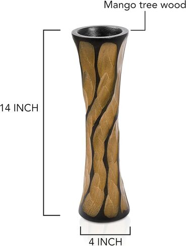 Aeravida Beautifully Slanting 14-inch Brown Mango Wood Concaving Vase | Modern Mango Tree Wood Flower Vase | Handmade Home Office Table Vase| Flower Vases Decorative | Gift for Speacial Day in Saudi Arabia