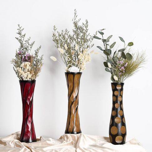 Aeravida Beautifully Slanting 14-inch Brown Mango Wood Concaving Vase | Modern Mango Tree Wood Flower Vase | Handmade Home Office Table Vase| Flower Vases Decorative | Gift for Speacial Day in Saudi Arabia