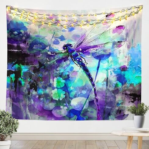 jejeloiu اليعسوب الجدار شنقا XLarge 70 "× 92" نسيج مجردة للأطفال بنين بنات الفن الحديث جدار بطانية رومانسية الأرجواني الأزرق جدار الفن غرفة نوم المفروشات in Kuwait
