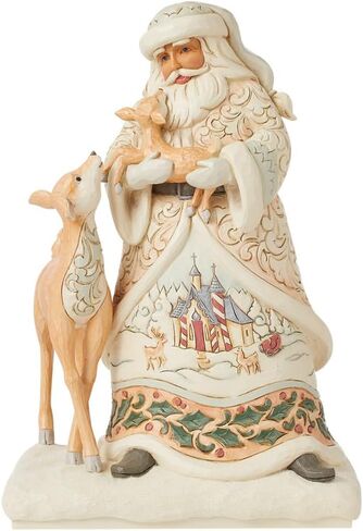 Enesco Jim Shore Heartwood Creek White Woodland Santa Holding a Fawn Figurine- Stone Resin Hand Painted Crafted Collectible Santa Figurines Christmas Home Decor Statue, 10.63 Inch in Saudi Arabia