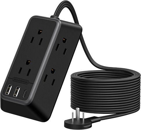 Black Extension Cord, NTONPOWER 1080J Flat Plug Surge Protector Power Strip with 6 Outlets & 3 USB Ports (1USB C), 3 Side Outlet Extender, 5FT Wall Mounted Extension Cord for Home Office Living Room in Saudi Arabia
