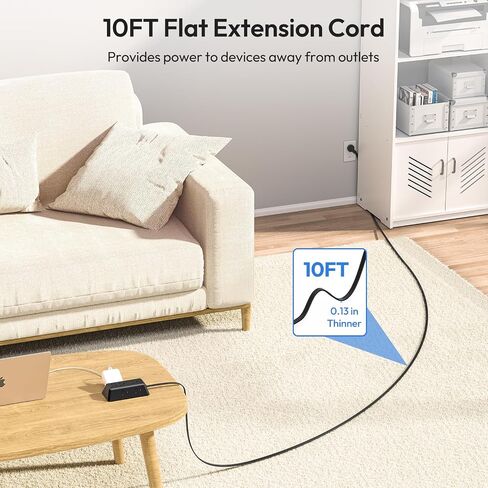 Black Extension Cord, NTONPOWER 1080J Flat Plug Surge Protector Power Strip with 6 Outlets & 3 USB Ports (1USB C), 3 Side Outlet Extender, 5FT Wall Mounted Extension Cord for Home Office Living Room in Saudi Arabia