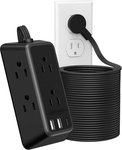 Black Extension Cord, NTONPOWER 1080J Flat Plug Surge Protector Power Strip with 6 Outlets & 3 USB Ports (1USB C), 3 Side Outlet Extender, 5FT Wall Mounted Extension Cord for Home Office Living Room in Saudi Arabia