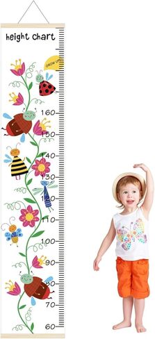 Kids Growth Charts - 11.8 "X55.9" Thick Oil Painting Canvas Disassembly Babies and Children's Height Chart, Children's Wooden Frame Measurement Rules, for Wall Decoration(Sunflower Bee) in Saudi Arabia