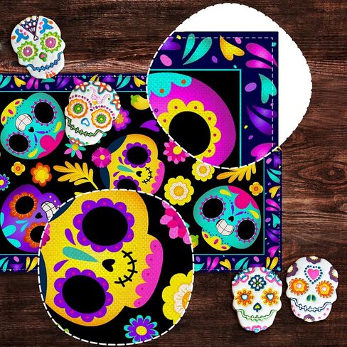 Nepnuser Sugar Skull Table Runner Day of The Dead Decoration Mexican Fiesta Dia De Los Muertos Home Decor Halloween Theme Party Supply Kitchen Dining Room Table Decor in Saudi Arabia