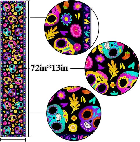 Nepnuser Sugar Skull Table Runner Day of The Dead Decoration Mexican Fiesta Dia De Los Muertos Home Decor Halloween Theme Party Supply Kitchen Dining Room Table Decor in Saudi Arabia