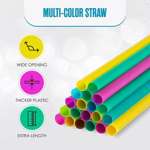 Jumbo Smoothie Straws, 100 pack, 10.5 in, Boba Straw, Extra Wide & Fat, Multi-Color, 0.5" Diameter, Large, Polypropylene Plastic, BPA Free, Reuseable, Milkshakes, Tea, Coffee, Bubble Milk | Houseables in Kuwait