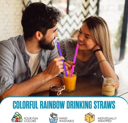 Jumbo Smoothie Straws, 100 pack, 10.5 in, Boba Straw, Extra Wide & Fat, Multi-Color, 0.5" Diameter, Large, Polypropylene Plastic, BPA Free, Reuseable, Milkshakes, Tea, Coffee, Bubble Milk | Houseables in Kuwait