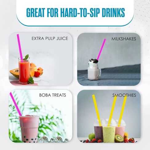 Jumbo Smoothie Straws, 100 pack, 10.5 in, Boba Straw, Extra Wide & Fat, Multi-Color, 0.5" Diameter, Large, Polypropylene Plastic, BPA Free, Reuseable, Milkshakes, Tea, Coffee, Bubble Milk | Houseables in Kuwait