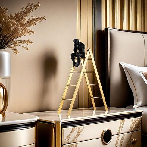 FUNSXBUG The Thinker Statue Thinking Man Statues Sitting on a Ladder Sculptures Collectible Figurine Home Decor Living Room Decoration (Large) in Saudi Arabia