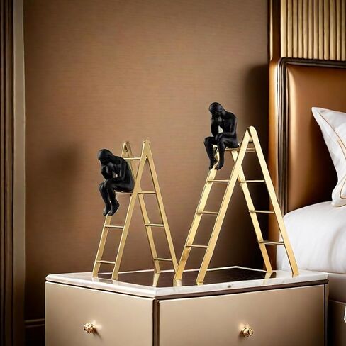 FUNSXBUG The Thinker Statue Thinking Man Statues Sitting on a Ladder Sculptures Collectible Figurine Home Decor Living Room Decoration (Large) in Saudi Arabia