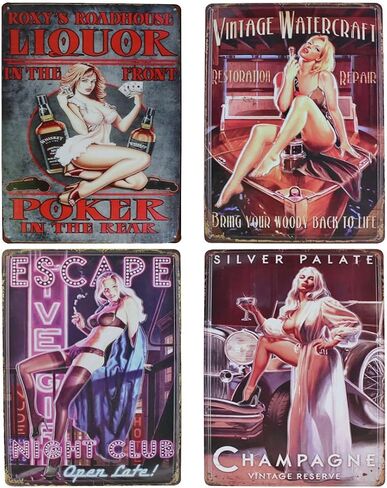 UOOPAI Pin-up Girl Hot Rod Garage Full Service Route 66 Auto Mechanics Mate Vintage Metal Sign Rural Wall Decor Antique Plaque Set of 4 in Saudi Arabia